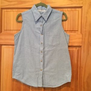 Sleeveless Cotton Blouse in Blue